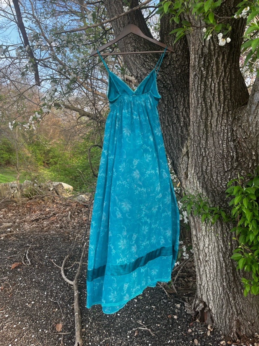 🩵 Victoria’s Secret Angels Sheer Maxi Slip Dress Nightgown Teal Blue XS - Picture 4 of 8